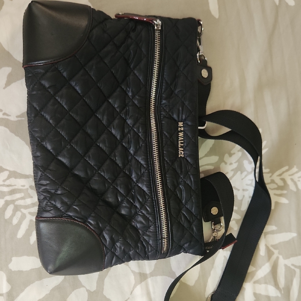 MZ Wallace Black Quilted Crossbody Bag with Silver Zippers